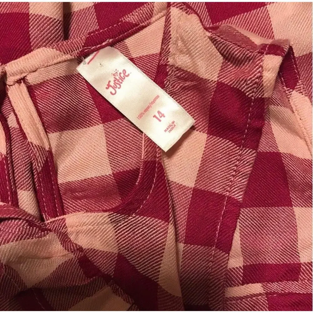 Western Gingham Plaid Cold Shoulder Long Sleeve Blouse Pink Girls Size 14